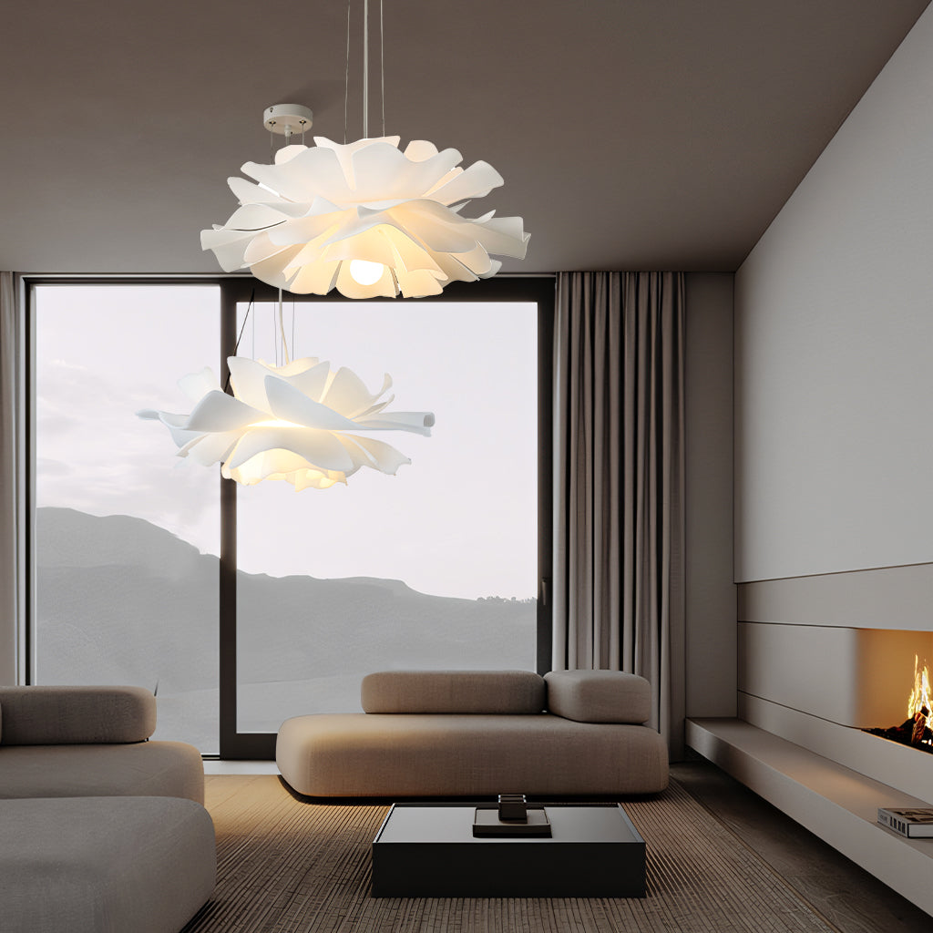 Pendant Light Acrylic Metal 15.7 in White Lotus Flower Dining Bedroom Living Room Lighting Fixture | Thomler