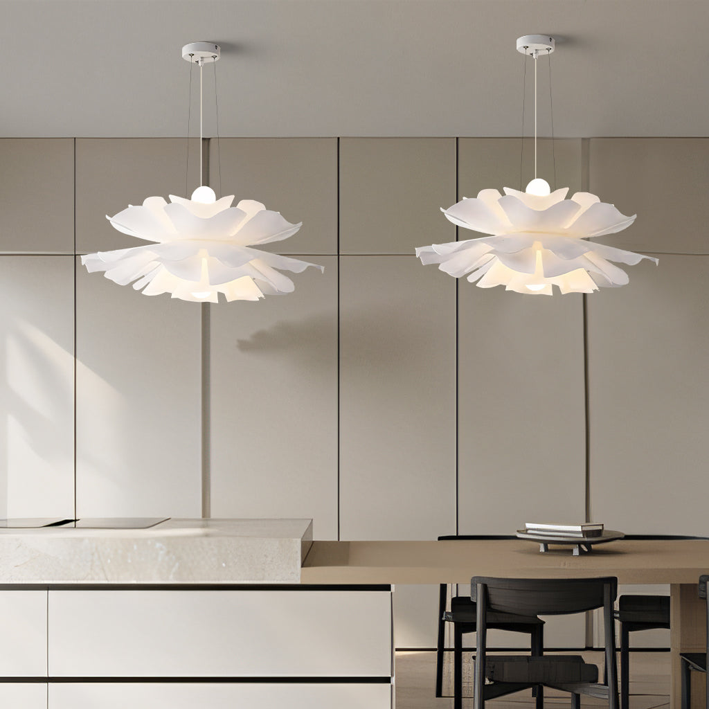 Pendant Light Acrylic Metal 15.7 in White Lotus Flower Dining Bedroom Living Room Lighting Fixture | Thomler