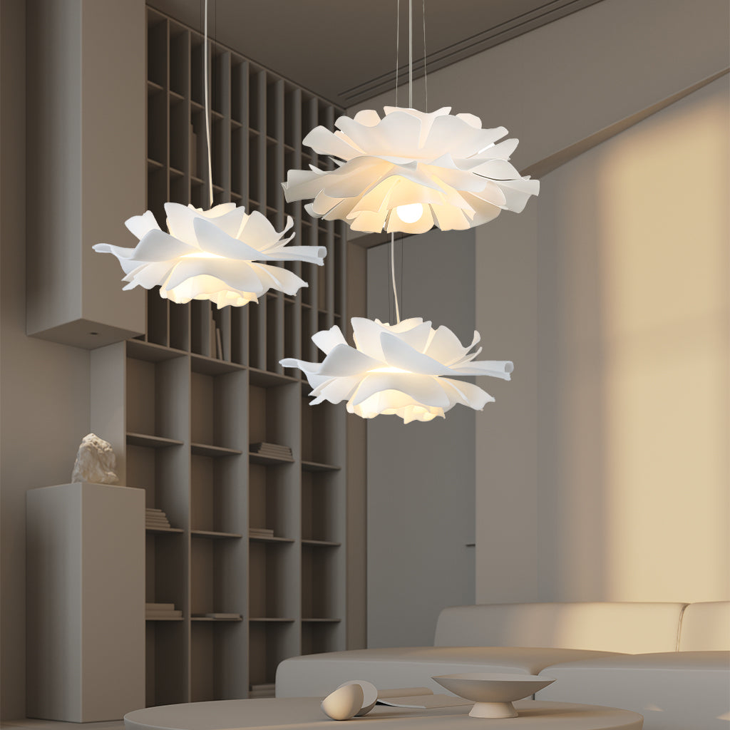 Pendant Light Acrylic Metal 15.7 in White Lotus Flower Dining Bedroom Living Room Lighting Fixture | Thomler