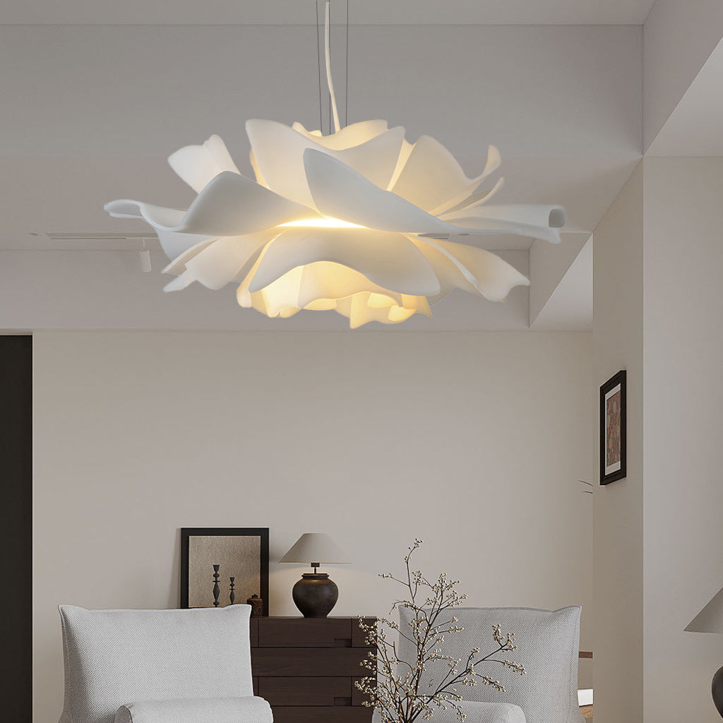Pendant Light Acrylic Metal 15.7 in White Lotus Flower Dining Bedroom Living Room Lighting Fixture | Thomler