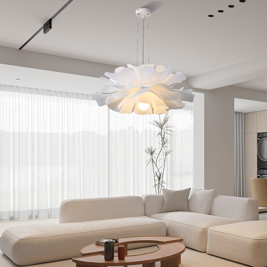 Pendant Light Acrylic Metal 15.7 in White Lotus Flower Dining Bedroom Living Room Lighting Fixture | Thomler
