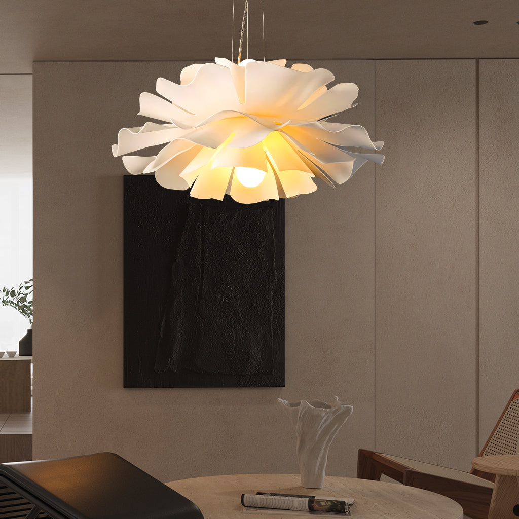 Pendant Light Acrylic Metal 15.7 in White Lotus Flower Dining Bedroom Living Room Lighting Fixture | Thomler
