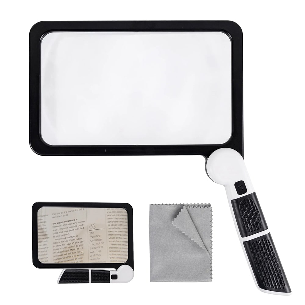 Illuminated Full-Page Magnifier with Adjustable LED Lights for Reading Books, Newspapers & Fine Print | Folding Design with 5X Magnification | Thomler