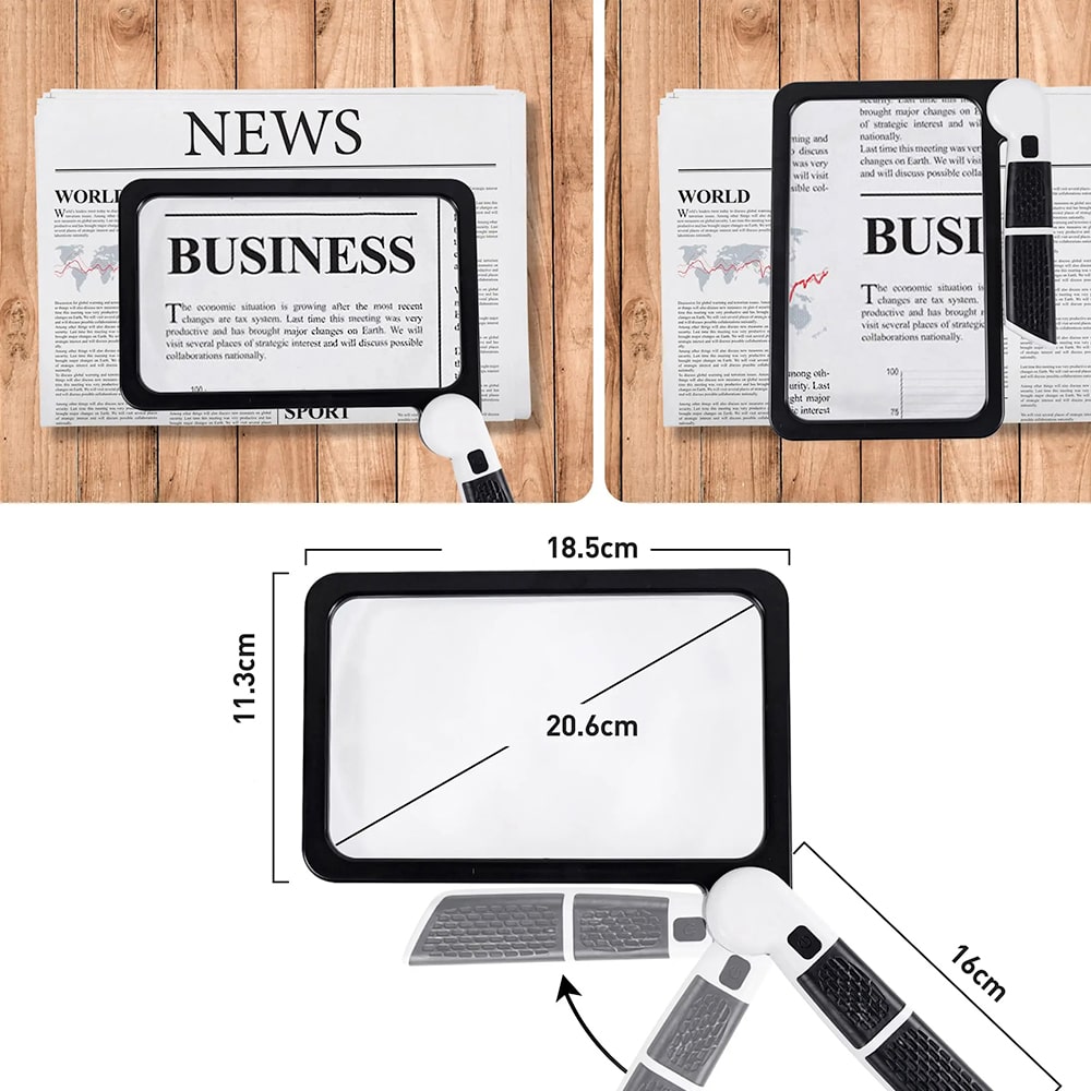 Illuminated Full-Page Magnifier with Adjustable LED Lights for Reading Books, Newspapers & Fine Print | Folding Design with 5X Magnification | Thomler