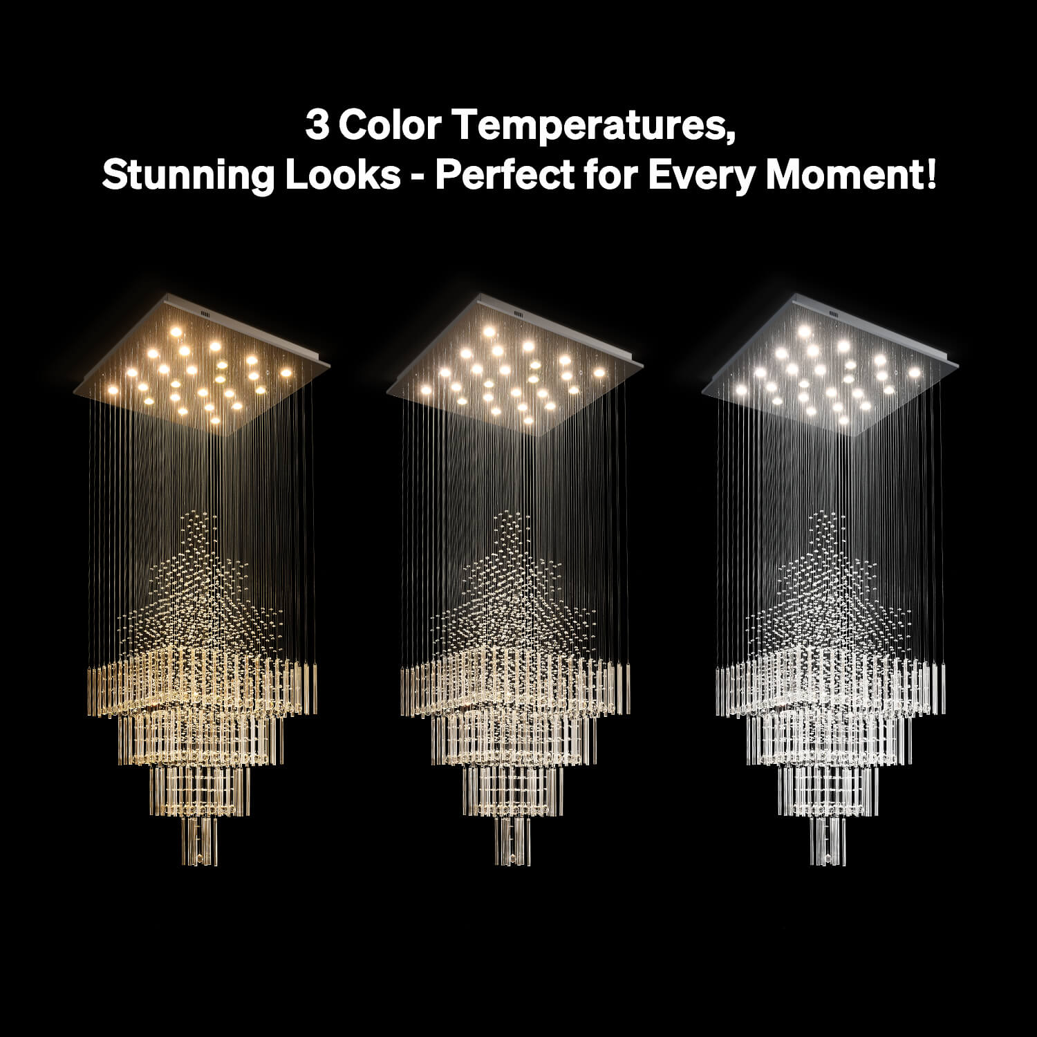 Tiered Crystal Chandelier with Cascading Glass Drops for Foyer, Staircase & High Ceilings – Adjustable Height Modern Lighting Fixture | Thomler