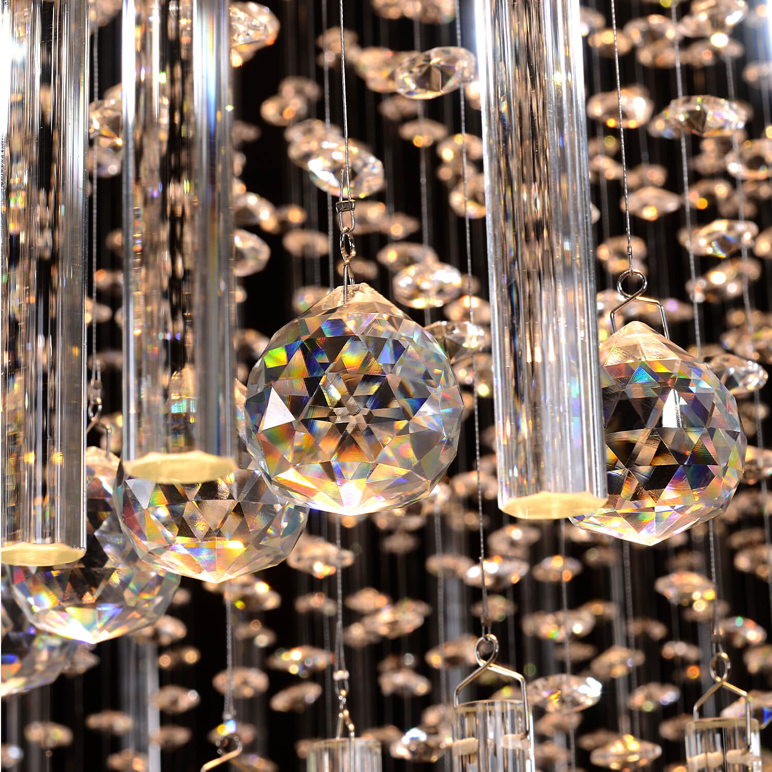Tiered Crystal Chandelier with Cascading Glass Drops for Foyer, Staircase & High Ceilings – Adjustable Height Modern Lighting Fixture | Thomler