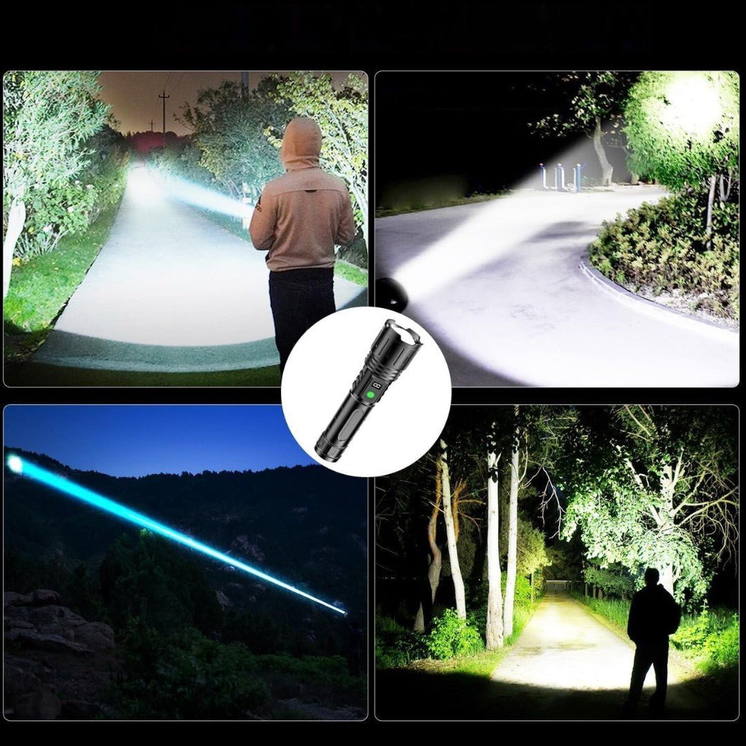 Rechargeable High-Output Tactical Flashlight with USB Power Bank – 5-Mode Zoomable LED Torch for Camping, Emergencies & Outdoor Adventures | Thomler