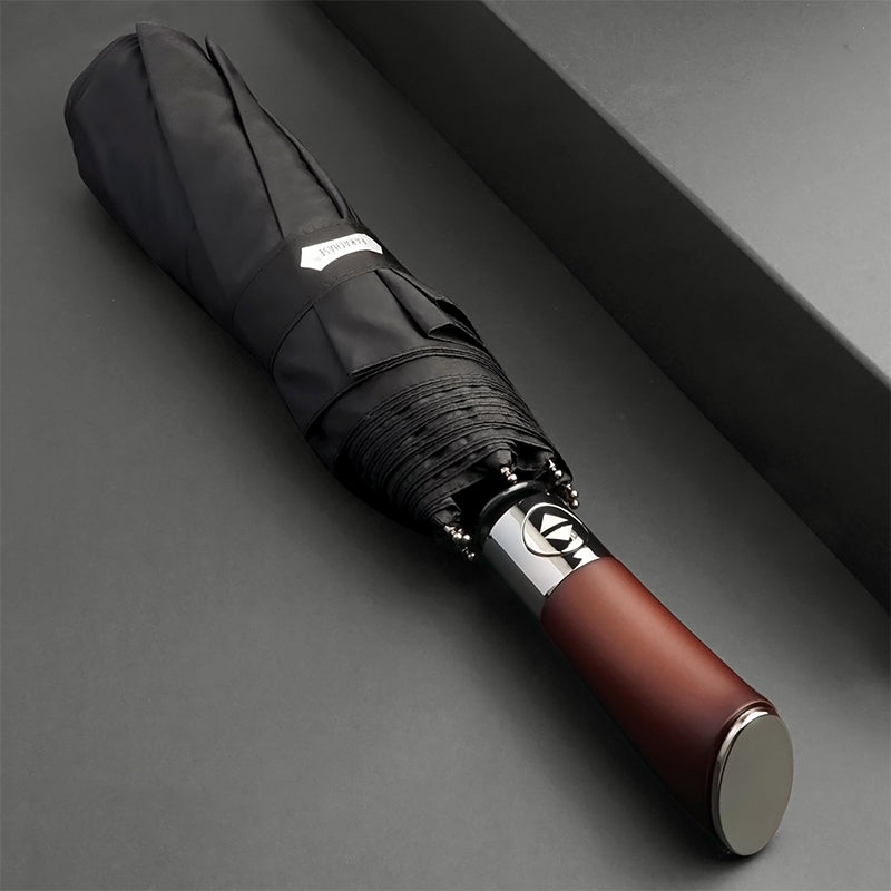 Automatic Open Compact Umbrella with Wooden Curved Handle for Rain – Windproof Canopy with Aluminum Frame – Men's & Women's Travel Accessory | Thomler