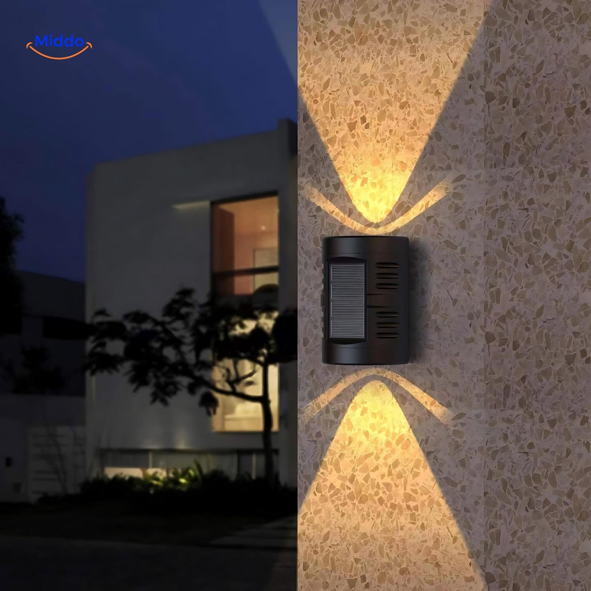 Dual-Head Solar LED Outdoor Wall Light – Weatherproof Sensor Fixture for Porch, Patio & Driveway | Thomler
