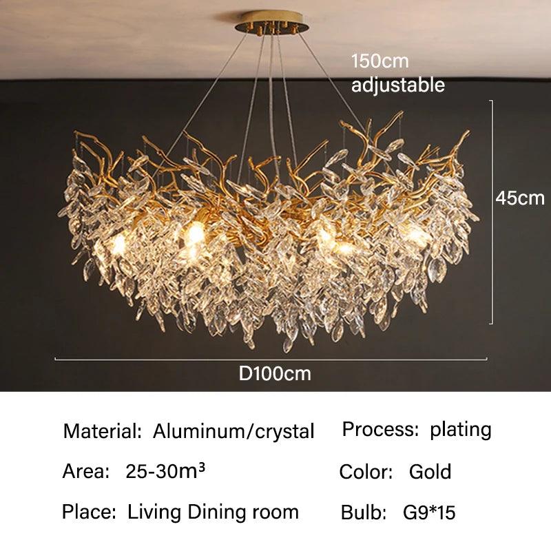 Pendant Light Crystal Iron Rectangle LED G9 Gold Dining Room Living Room Hanging Ceiling Chandelier Modern Luxury Lighting | Thomler
