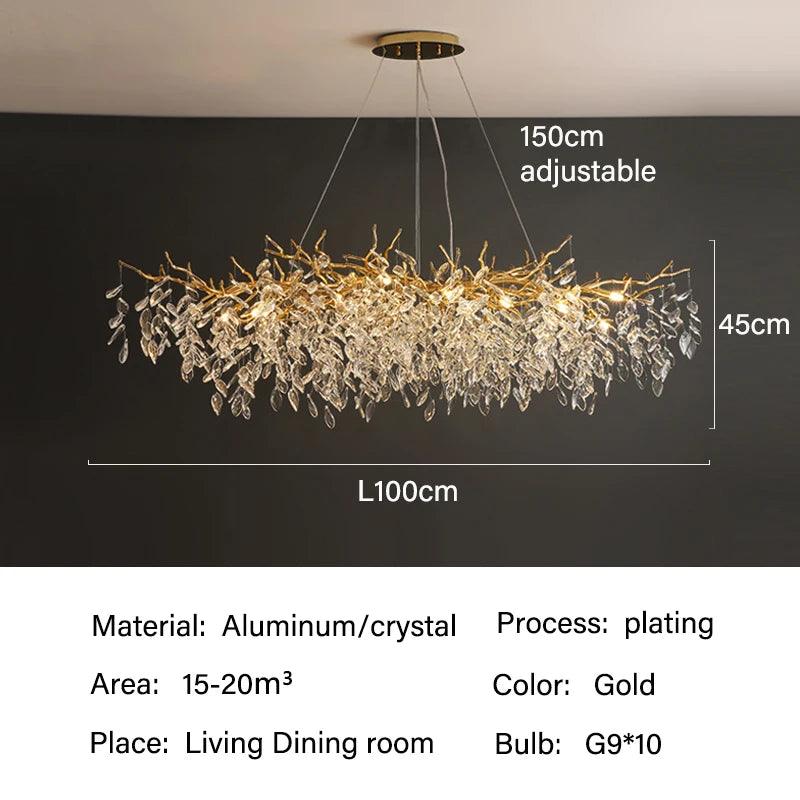 Ceiling Lamp Crystal LED G9 Rectangular Gold Living Room Dining Table Luxury Hanging Light Modern Interior Fixture | Thomler