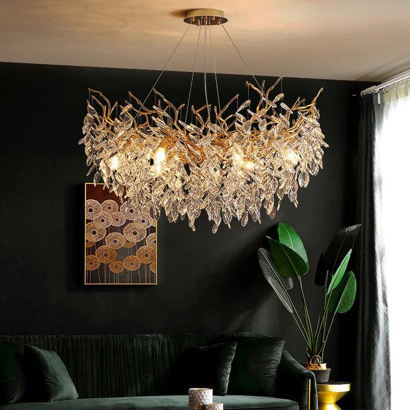 Pendant Light Crystal Iron Rectangle LED G9 Gold Dining Room Living Room Hanging Ceiling Chandelier Modern Luxury Lighting | Thomler
