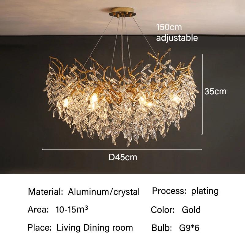Ceiling Lamp Crystal Rectangle LED G9 Gold Living Room Dining Table Luxury Hanging Light Fixture | Thomler