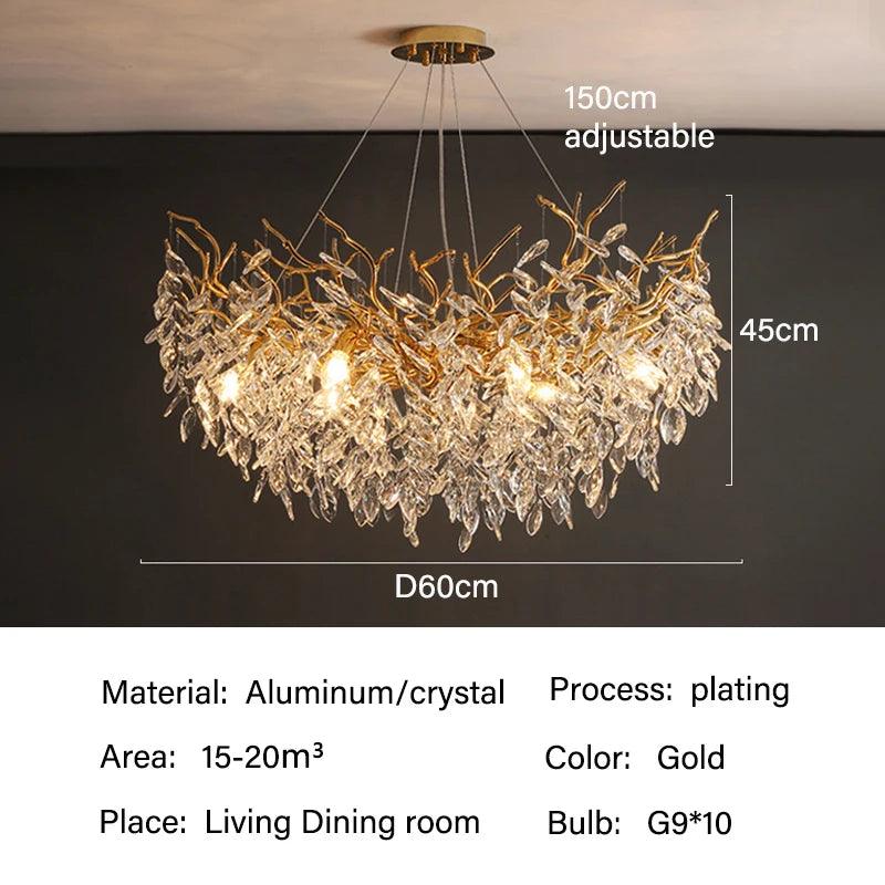 Ceiling Lamp Crystal Rectangle LED G9 Gold Living Room Dining Table Luxury Hanging Light Fixture | Thomler