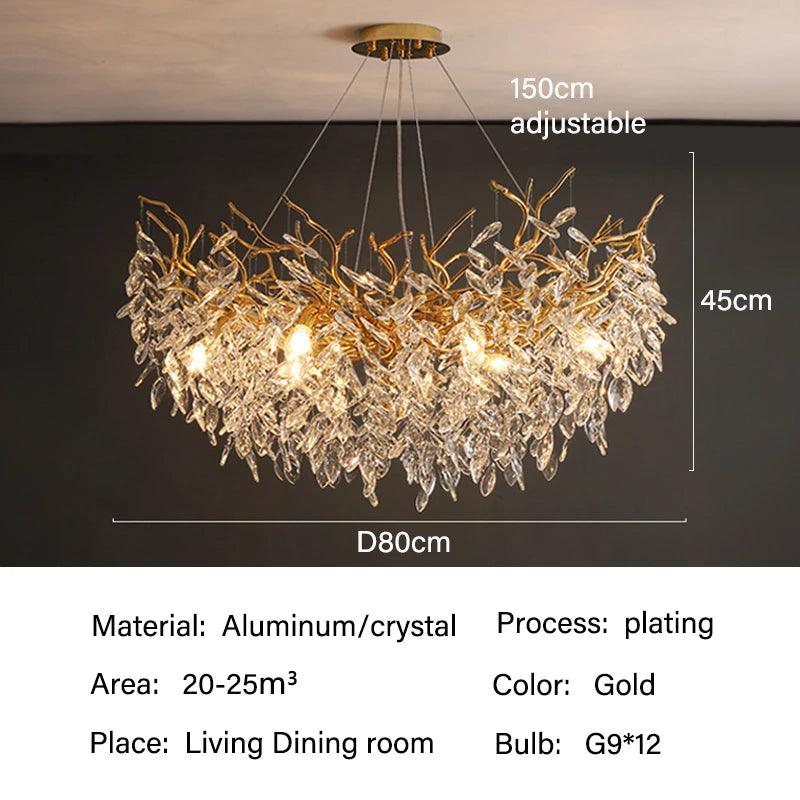 Ceiling Lamp Crystal Rectangle LED G9 Gold Living Room Dining Table Luxury Hanging Light Fixture | Thomler