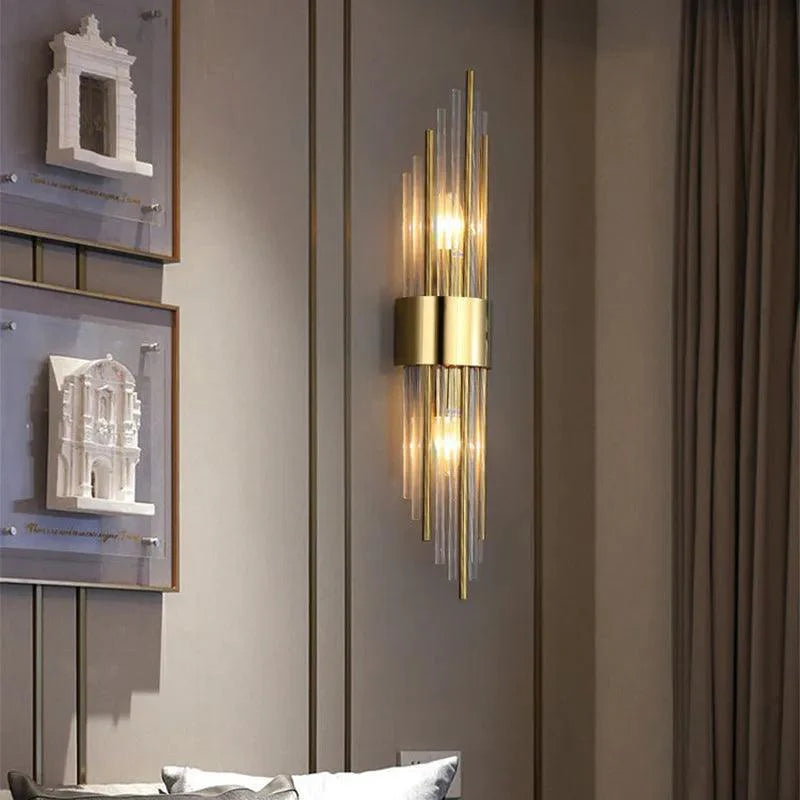 Crystal Wall Sconce with LED Light – Modern Gold or Black Finish for Bedroom, Hallway, Living Room – 14 in to 22 in | Thomler