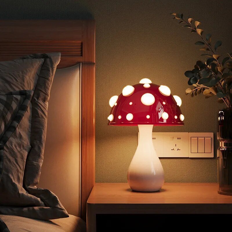 Decorative Mushroom Desk Lamp with Dimmable LED Light for Bedroom & Office | USB Rechargeable & Plug-In Options | Thomler