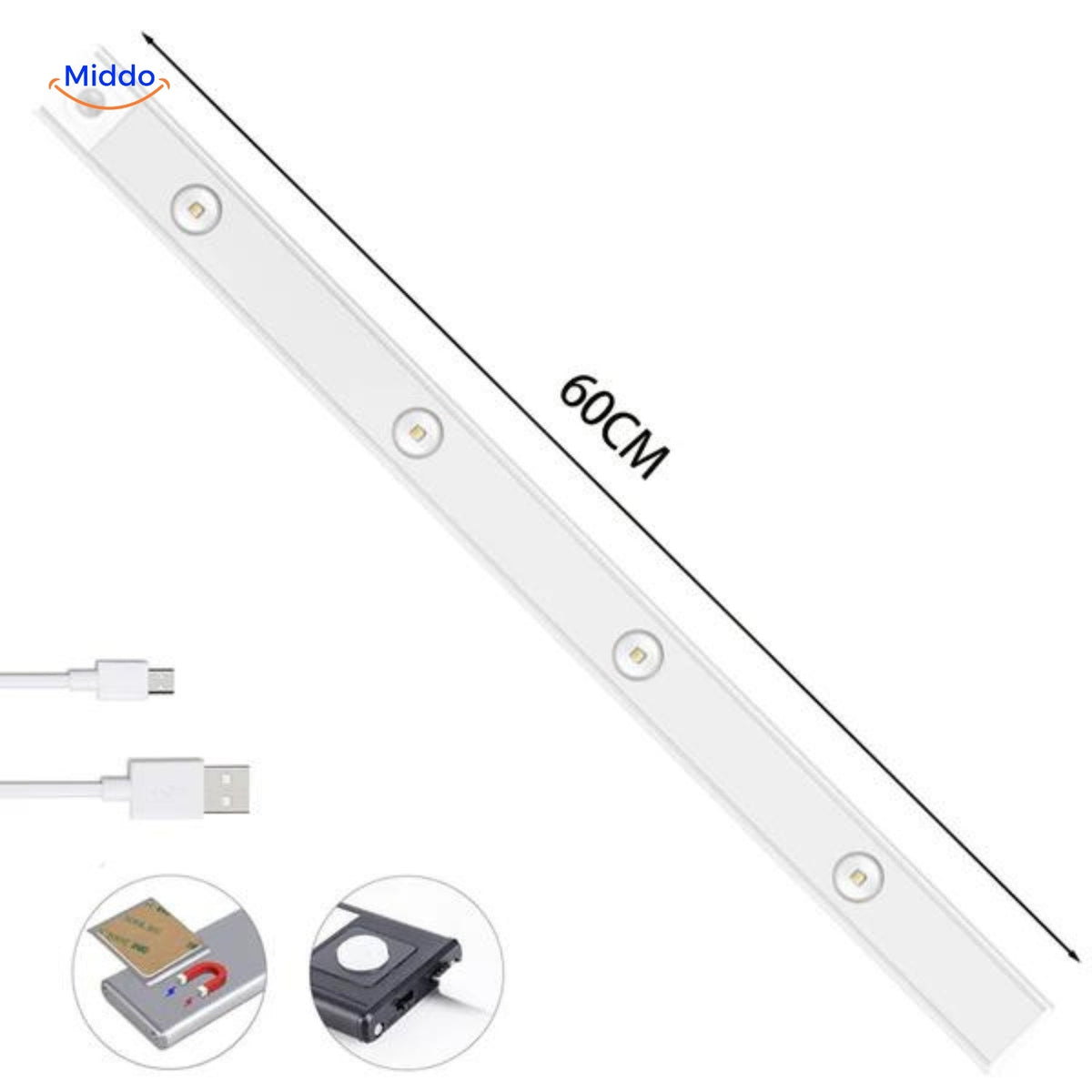Motion-Activated LED Strip Light | Rechargeable Under-Cabinet Lighting Bar | Thomler