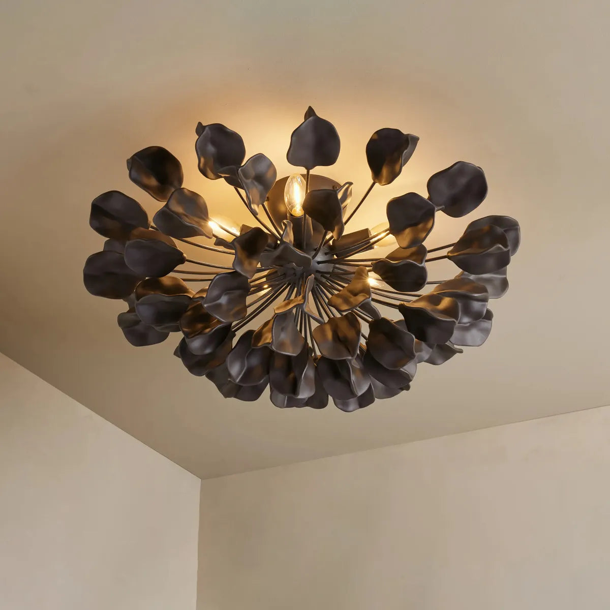Ceramic Petal Flush Mount Ceiling Light with Handcrafted Leaves – 5-Light Fixture for Living Room, Dining Room & Bedroom – Dimmable E12 | Thomler
