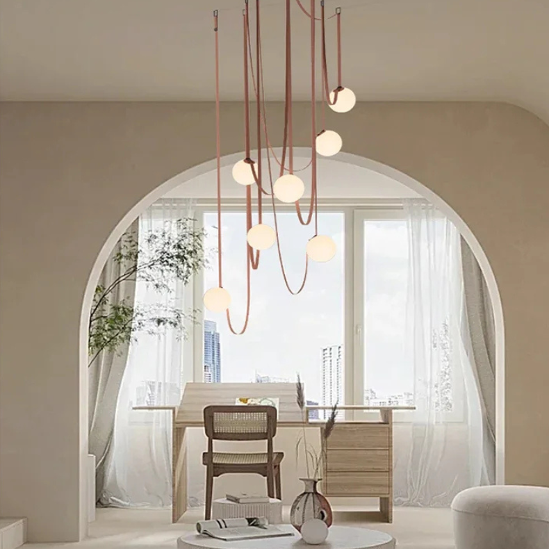 Pendant Light Leather Glass Globe 12.0 cm Adjustable Living Room Dining Room Sculptural Hanging Ceiling Lamp | Thomler