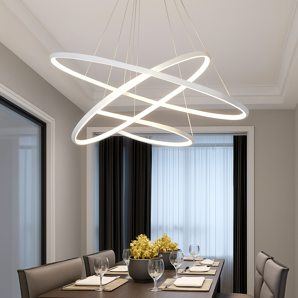 Modern LED Ring Pendant Light – Circular Hanging Chandelier for Dining Room, Living Room & Entryway | Contemporary Ceiling Fixture | Thomler