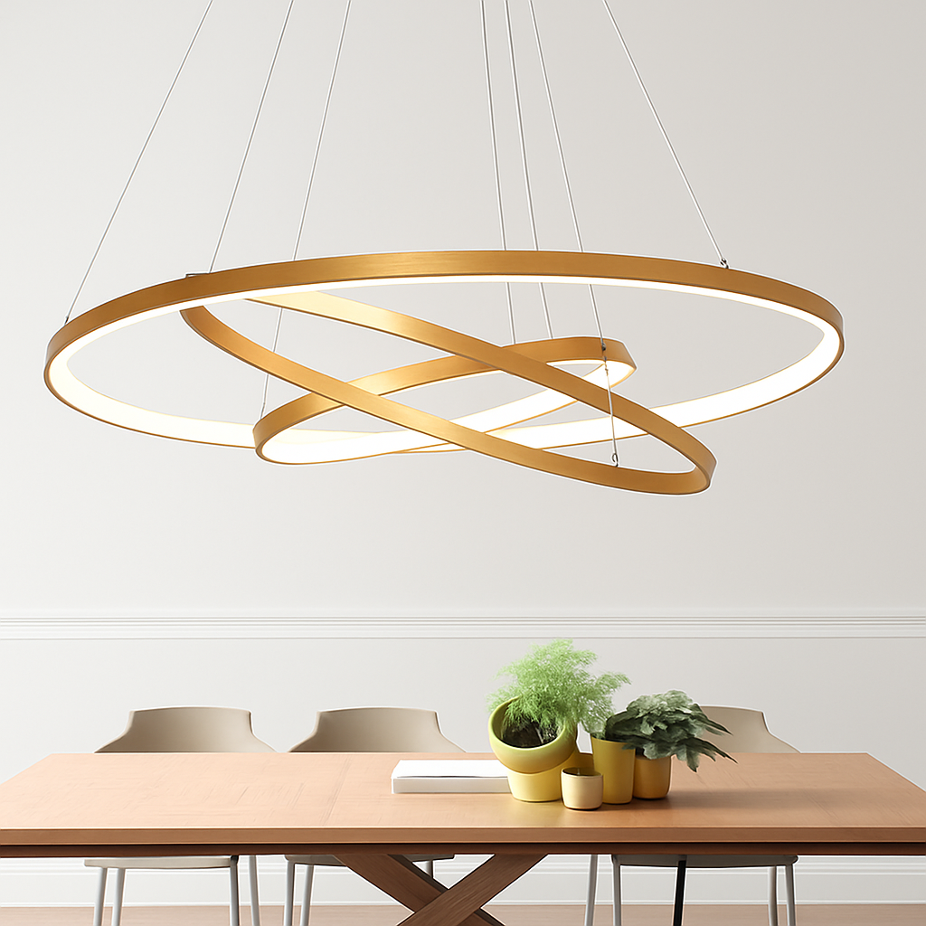 Modern LED Ring Ceiling Light with Nested Circles & Aluminum Finish for Dining Room, Bedroom & Living Room | Thomler