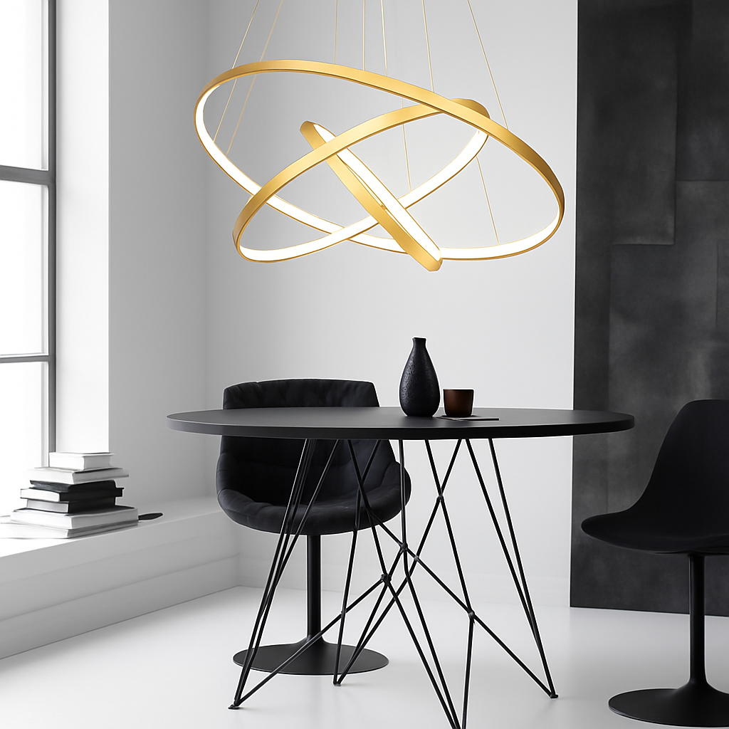 Modern LED Ring Ceiling Light with Nested Circles & Aluminum Finish for Dining Room, Bedroom & Living Room | Thomler