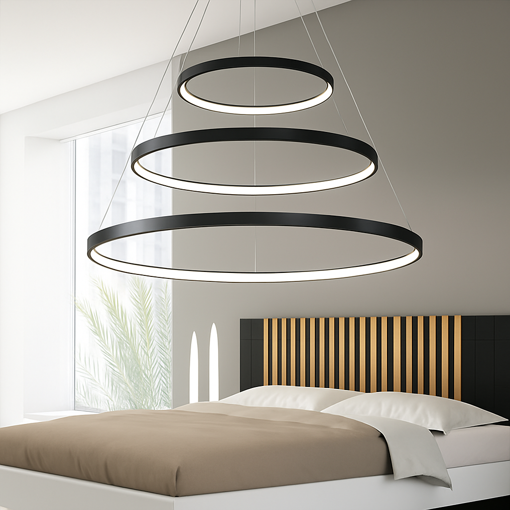 Modern LED Ring Ceiling Light with Nested Circles & Aluminum Finish for Dining Room, Bedroom & Living Room | Thomler