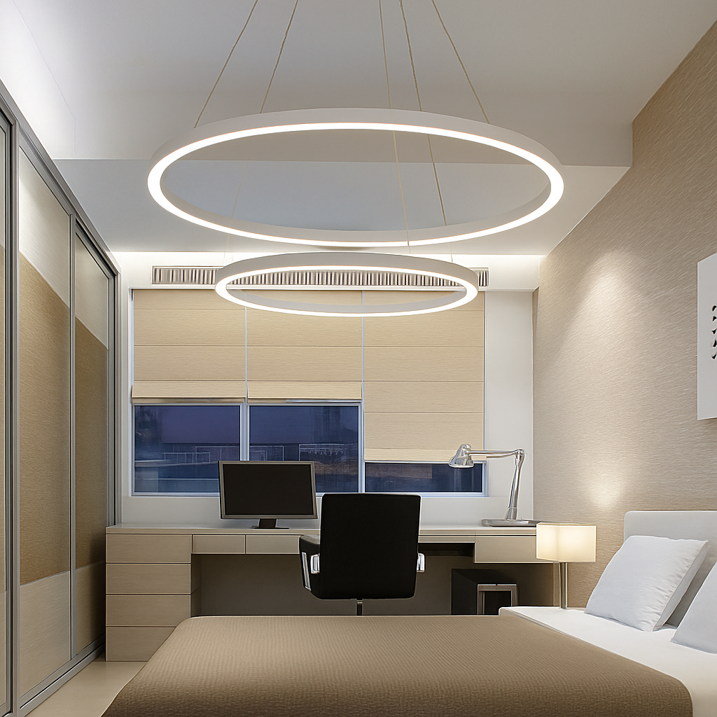 Modern LED Ring Ceiling Light with Nested Circles & Aluminum Finish for Dining Room, Bedroom & Living Room | Thomler