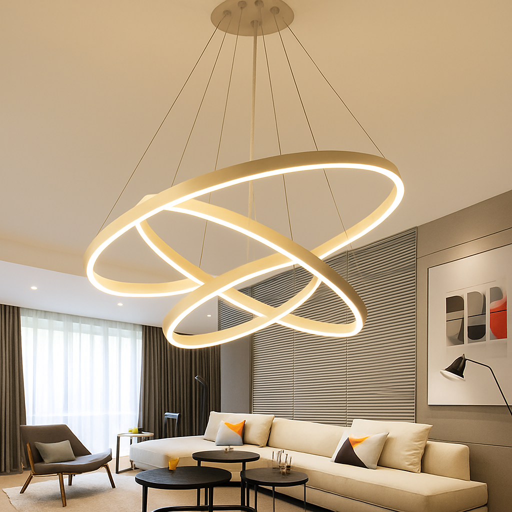 Pendant Light Metal LED Rings 40.0 cm Black Living Room Dining Room Modern Adjustable Hanging Ceiling Chandelier | Thomler