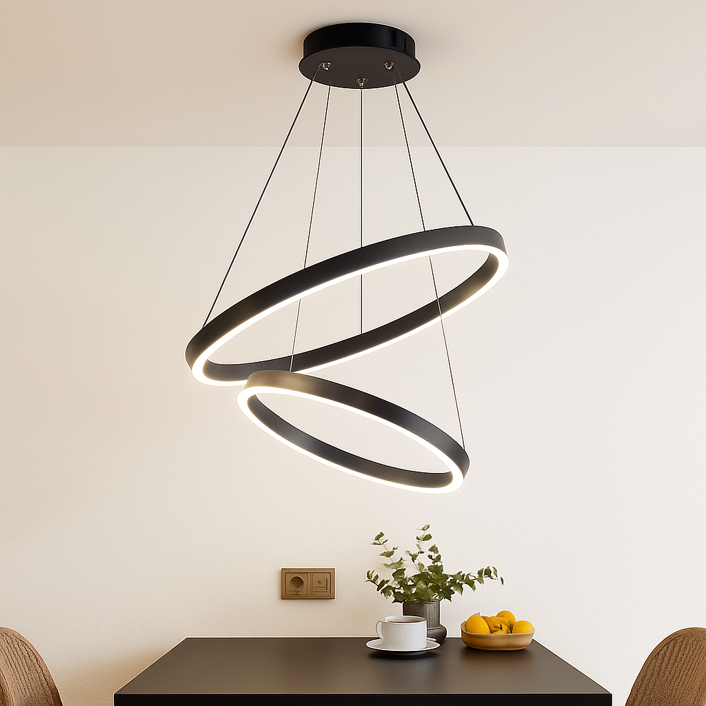 Pendant Light Metal LED Rings 40.0 cm Black Living Room Dining Room Modern Adjustable Hanging Ceiling Chandelier | Thomler