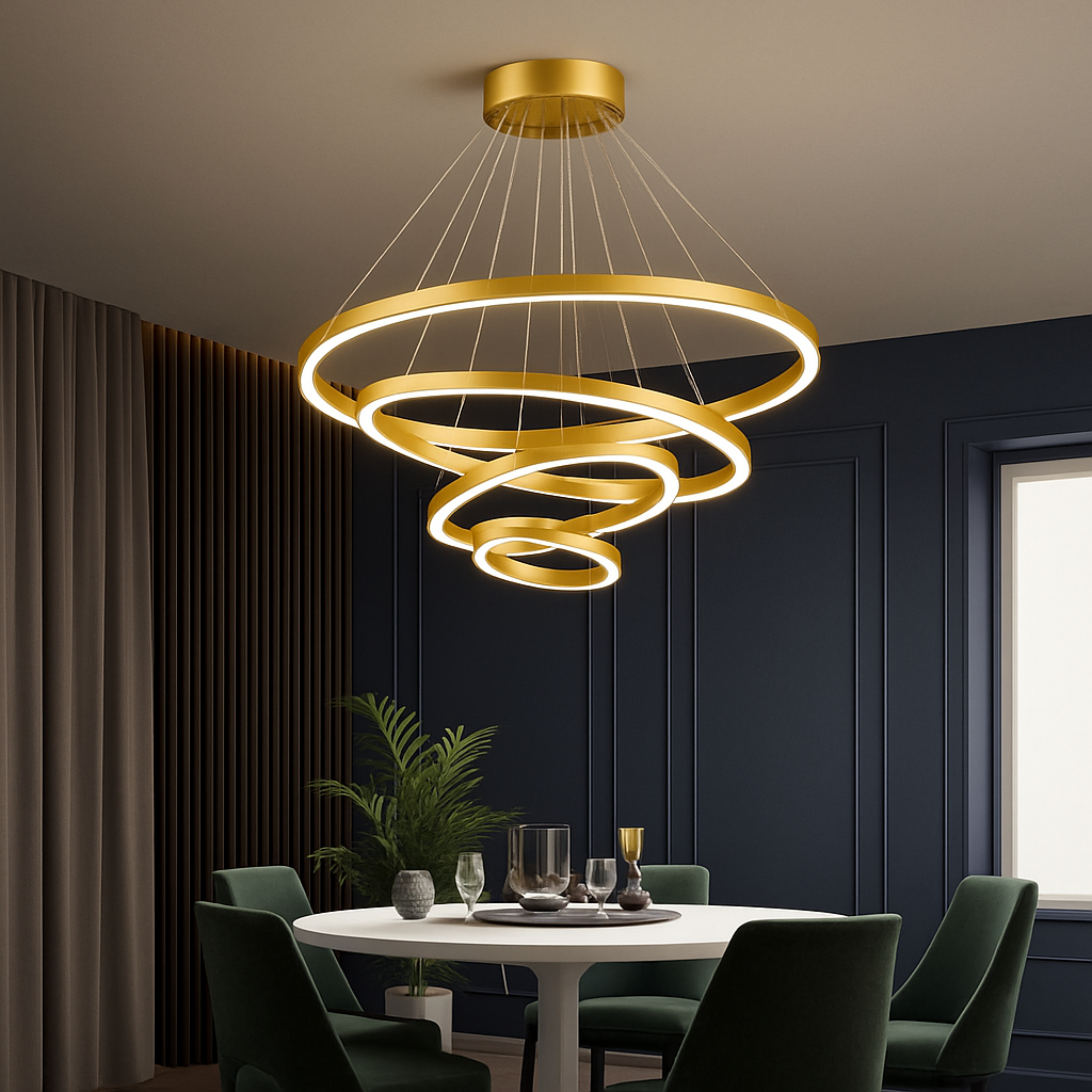 Pendant Light Metal LED Rings 40.0 cm Black Living Room Dining Room Modern Adjustable Hanging Ceiling Chandelier | Thomler