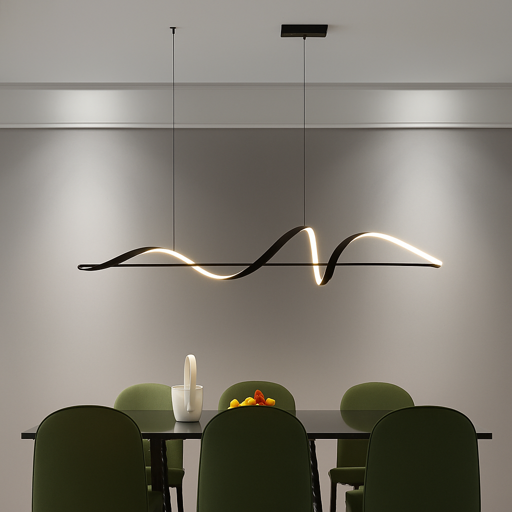 Pendant Light Alloy LED 15–30 m² Black Dining Room Wave Linear Ceiling Hanging Lamp Modern Scandinavian Interior | Thomler