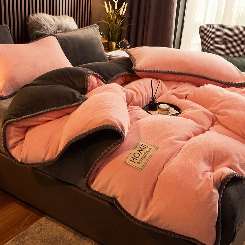 Soft Fleece Comforter Cover Set Winter Warm Bedding Queen King Gray Pink Beige Black for Bedroom Cold Weather Cozy Night Sleep | Thomler