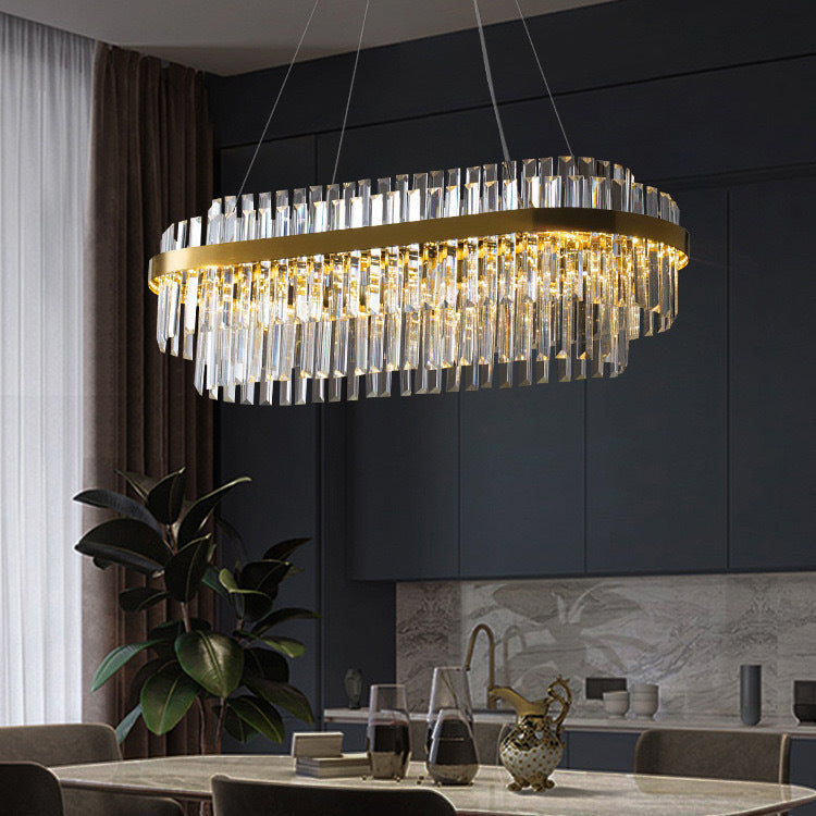 Cascading K9 Crystal Chandelier with Warm LED Light – Multi-Tiered Statement Fixture for Dining Room, Entryway & Living Space | Thomler