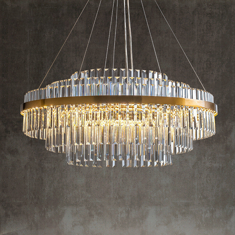 Cascading K9 Crystal Chandelier with Warm LED Light – Multi-Tiered Statement Fixture for Dining Room, Entryway & Living Space | Thomler