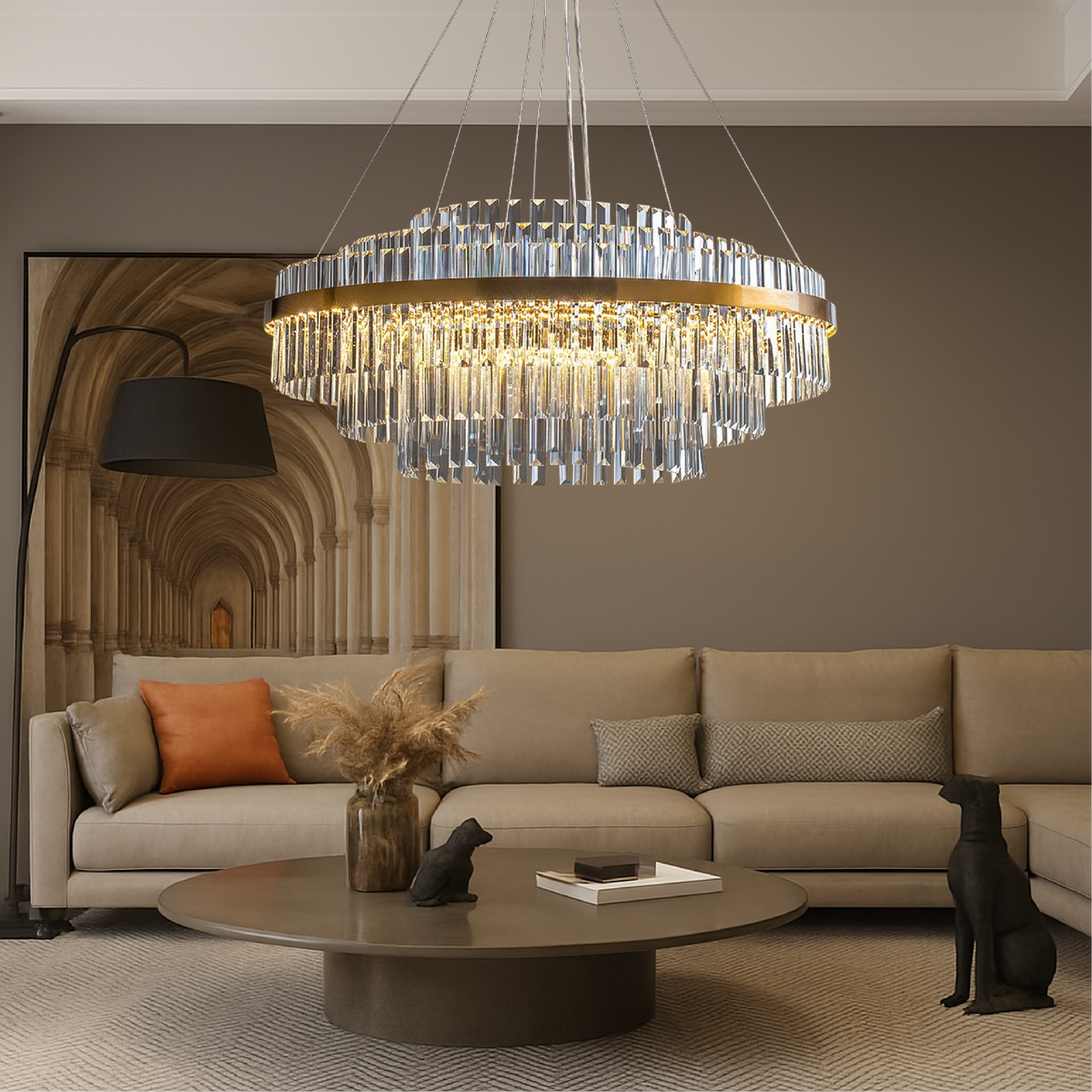 Cascading K9 Crystal Chandelier with Warm LED Light – Multi-Tiered Statement Fixture for Dining Room, Entryway & Living Space | Thomler
