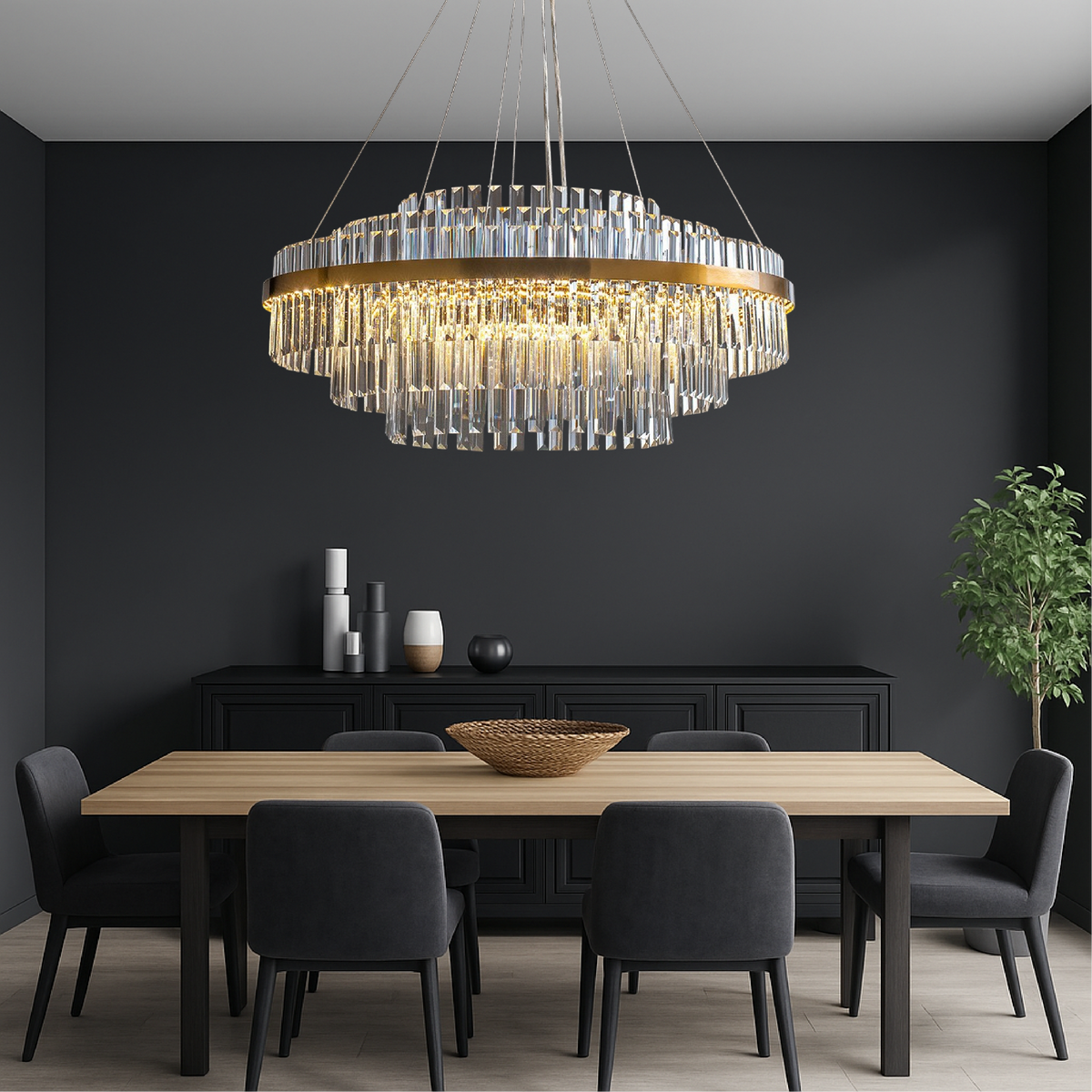 Cascading K9 Crystal Chandelier with Warm LED Light – Multi-Tiered Statement Fixture for Dining Room, Entryway & Living Space | Thomler