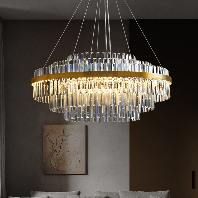 Cascading K9 Crystal Chandelier with Warm LED Light – Multi-Tiered Statement Fixture for Dining Room, Entryway & Living Space | Thomler
