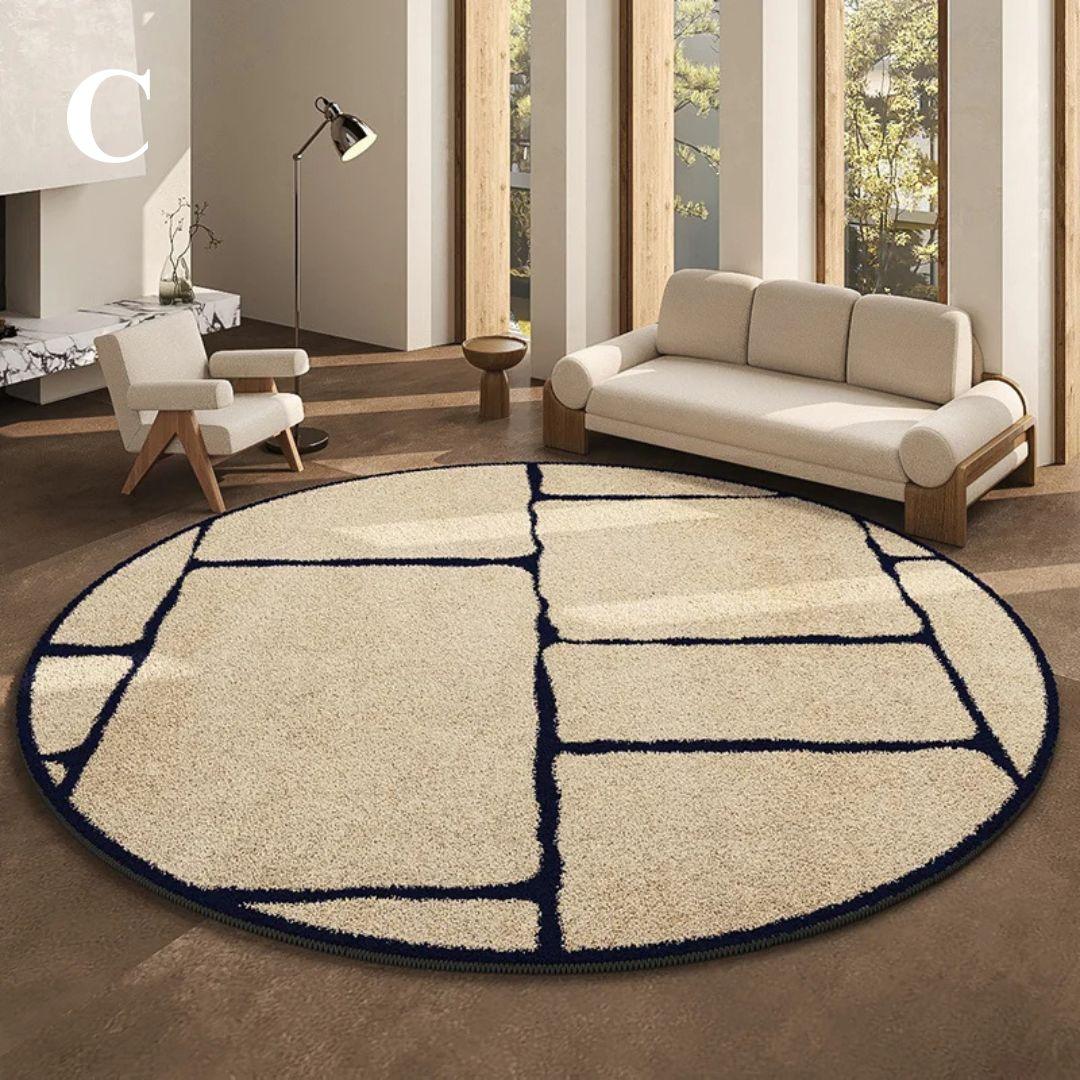 French-Inspired Round Area Rug – Plush Black Pattern Circle Carpet for Living Room, Bedroom & Entryway | Thomler