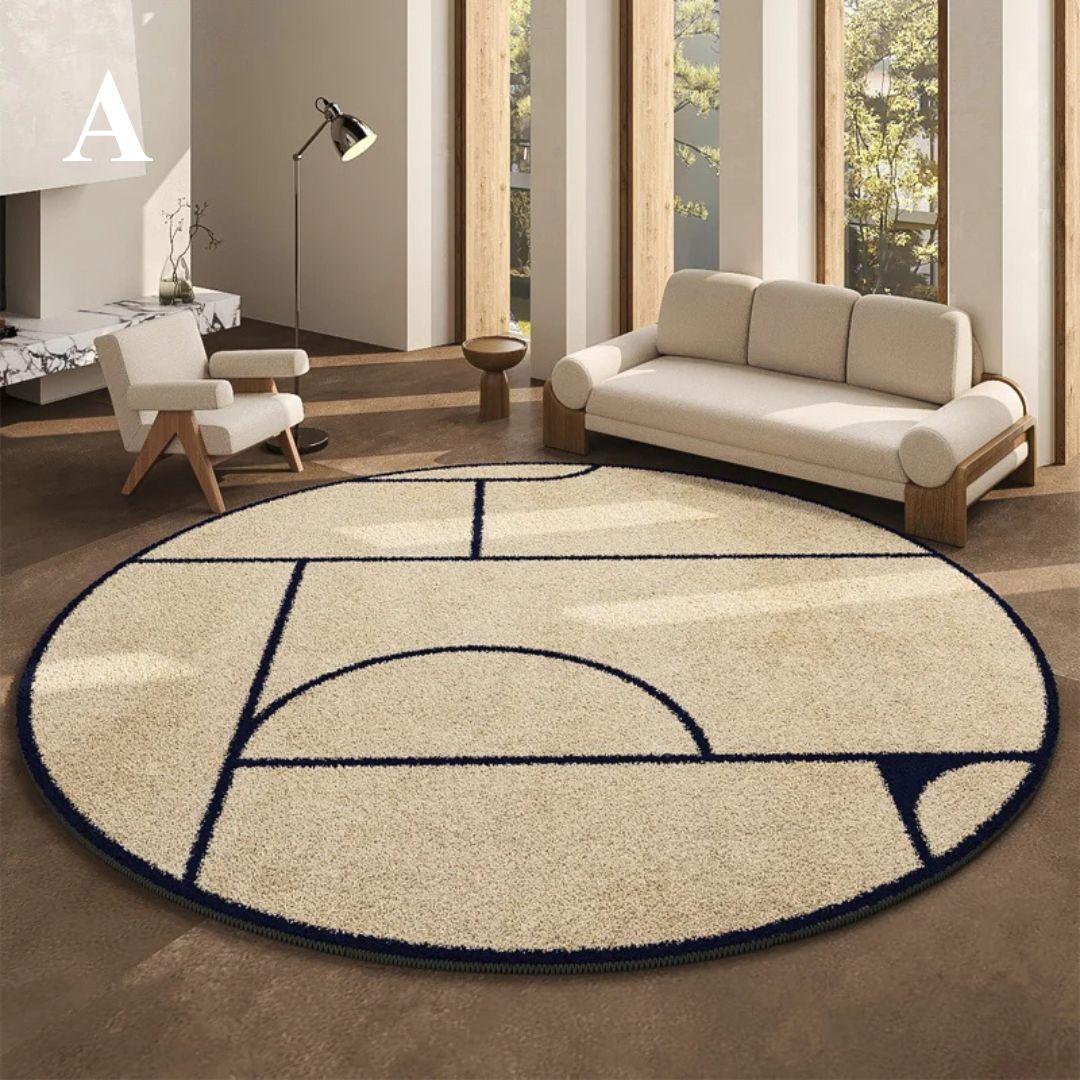 French-Inspired Round Area Rug – Plush Black Pattern Circle Carpet for Living Room, Bedroom & Entryway | Thomler