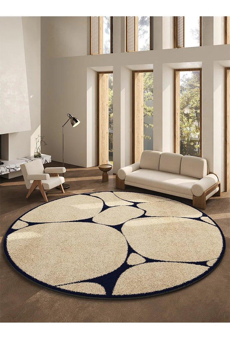 French-Inspired Round Area Rug – Plush Black Pattern Circle Carpet for Living Room, Bedroom & Entryway | Thomler