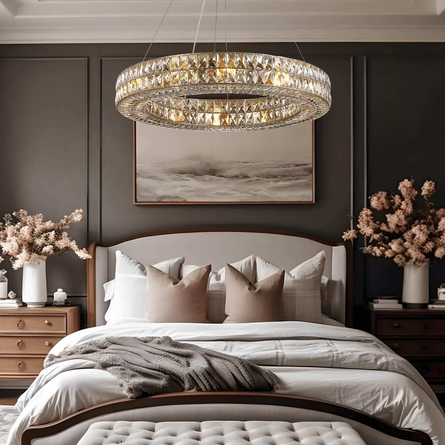 Double-Ring Crystal Chandelier in Gold or Silver Finish – Contemporary Candelabra-Style Hanging Light for Dining Room & Kitchen Island – 3 | Thomler