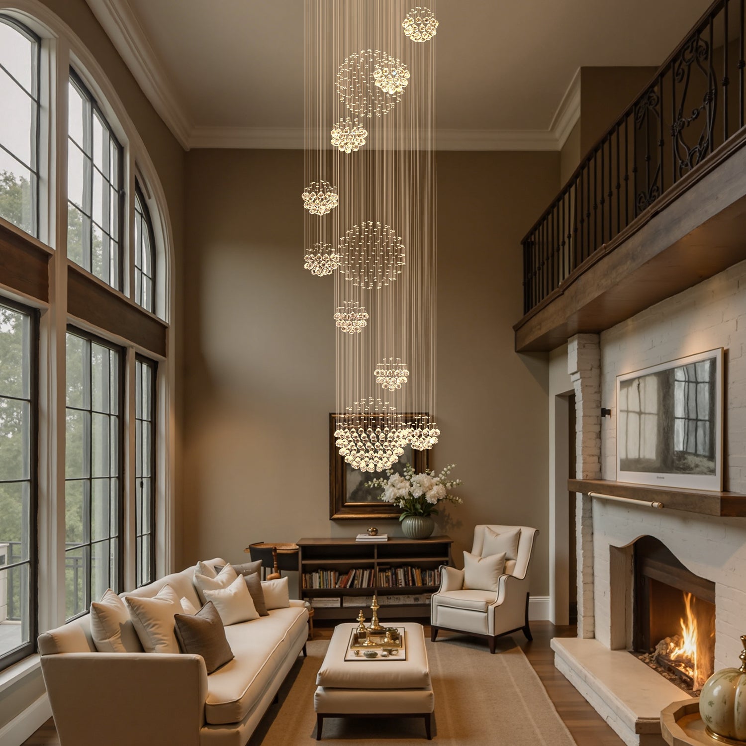 Orbital Raindrop Crystal Chandelier with Multi-Tier Chrome Frame for Stairwells & High Ceilings | Thomler