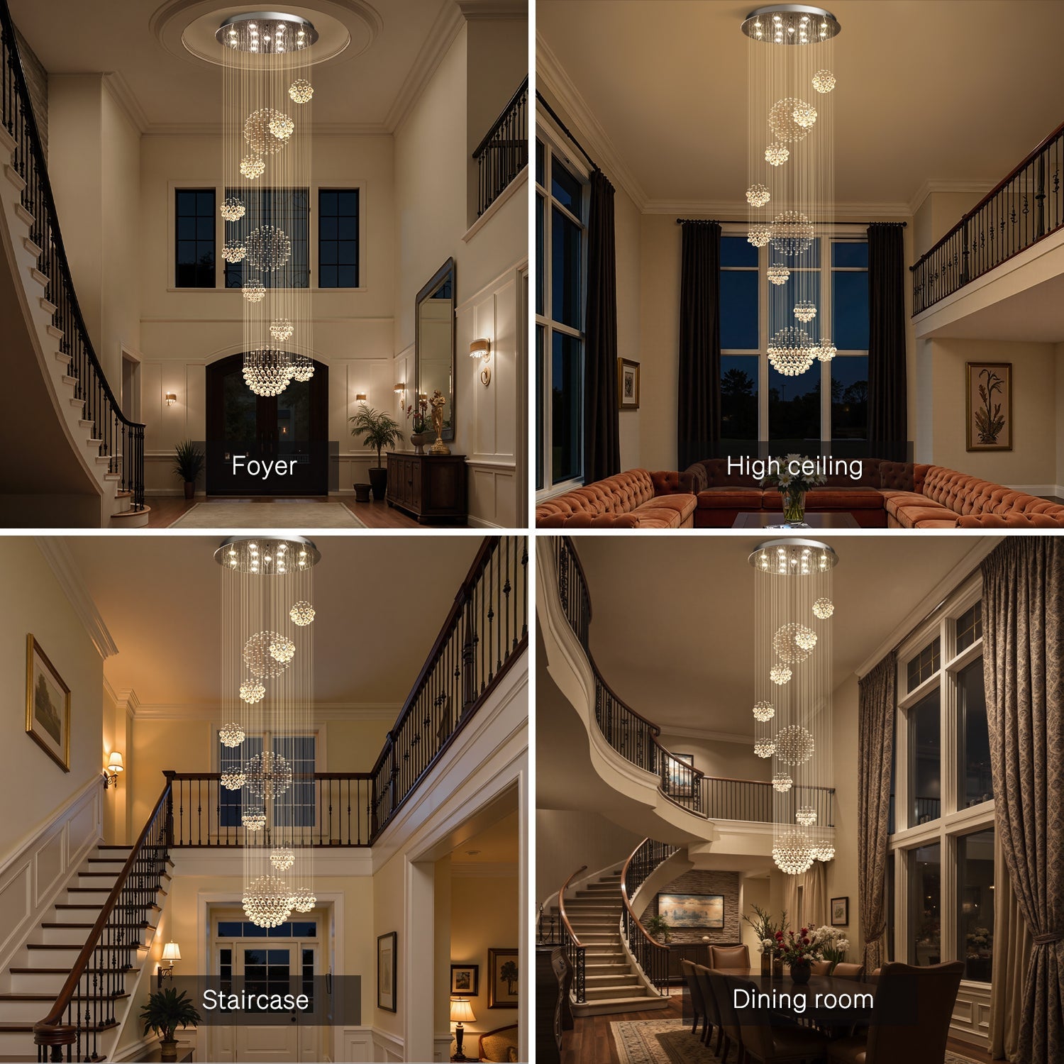 Orbital Raindrop Crystal Chandelier with Multi-Tier Chrome Frame for Stairwells & High Ceilings | Thomler