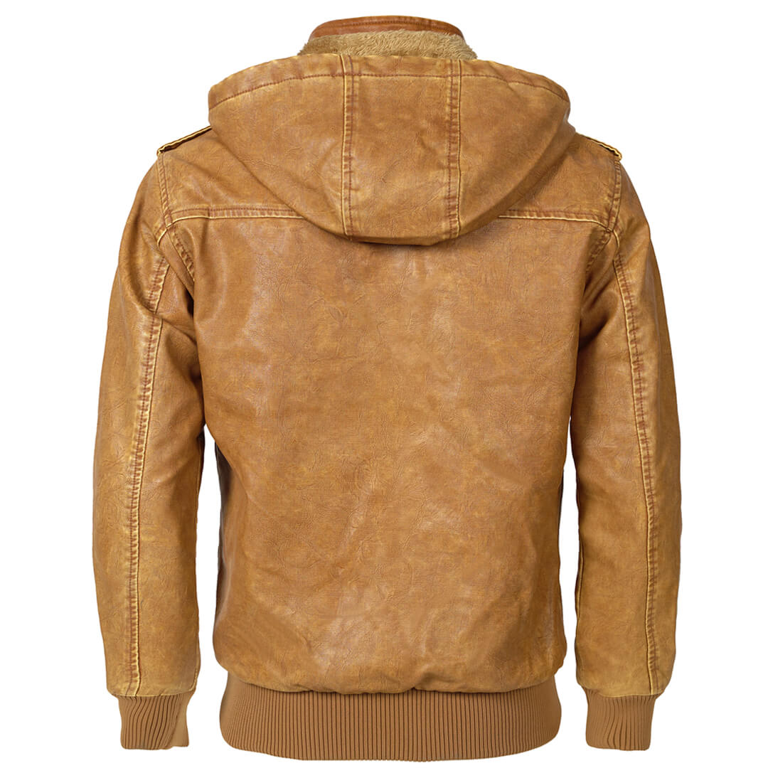 Men's Faux Leather Jacket with Removable Hood – Classic Motorcycle Style Coat for Fall & Winter | Thomler