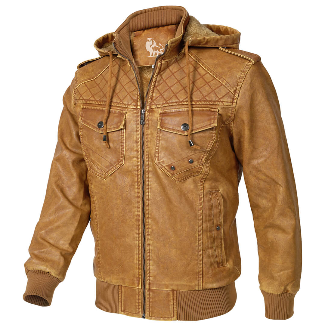 Men's Faux Leather Jacket with Removable Hood – Classic Motorcycle Style Coat for Fall & Winter | Thomler