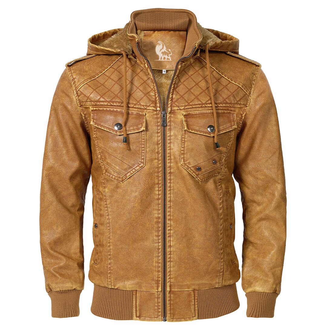Men's Faux Leather Jacket with Removable Hood – Classic Motorcycle Style Coat for Fall & Winter | Thomler