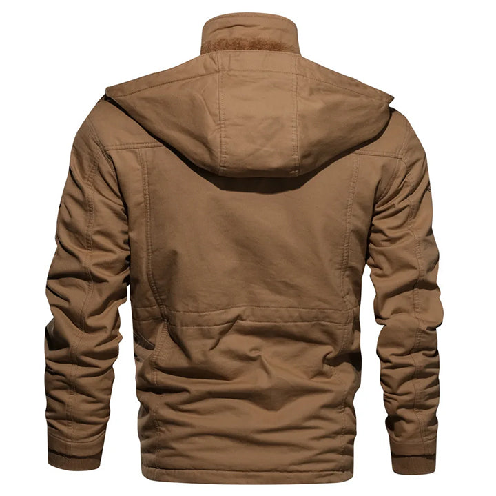 Hooded Field Jacket for Men | Cotton-Poly Insulated Outerwear | Water-Resistant Utility Coat | Removable Hood | Tactical Winter Jacket | Thomler