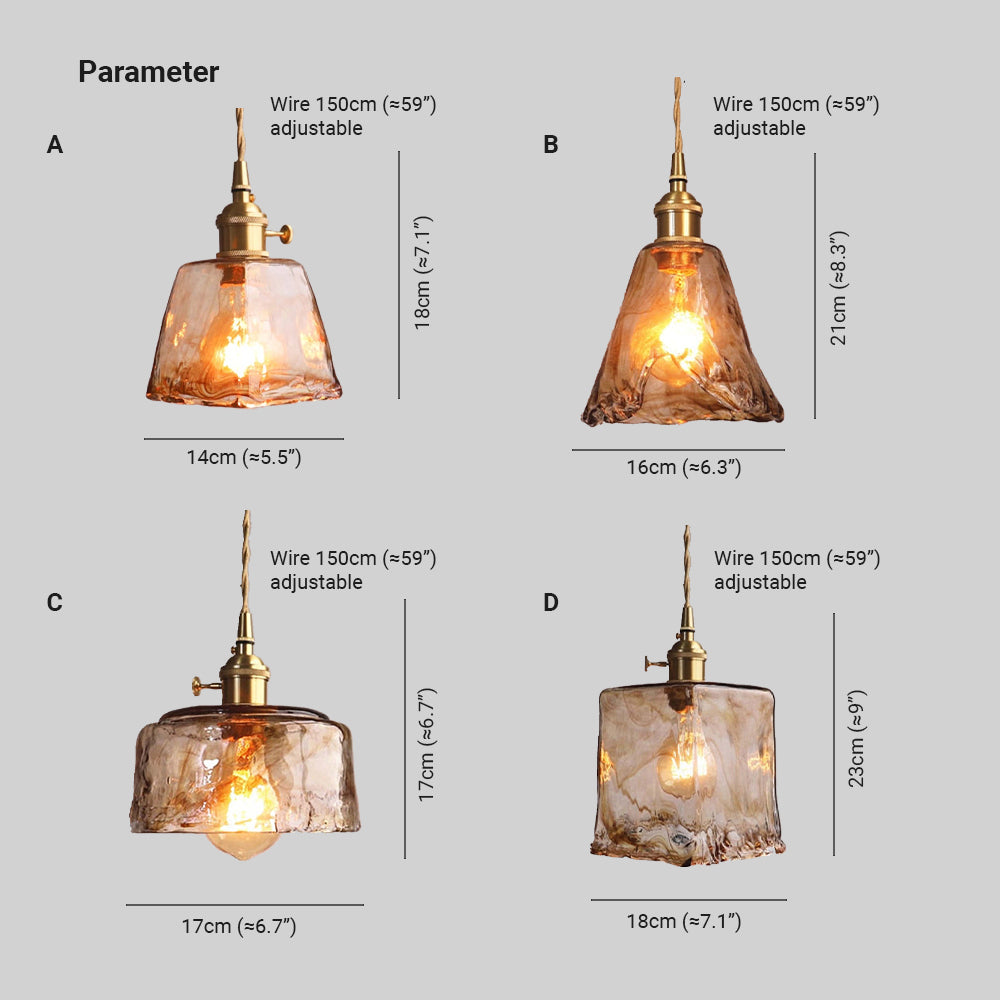 Industrial Metal & Glass Hanging Fixture with Brass Finish for Dining Room Kitchen Island | Thomler